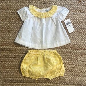 NWT Ralph Lauren gingham ruffle collar poplin top and bloomers set, size 3M